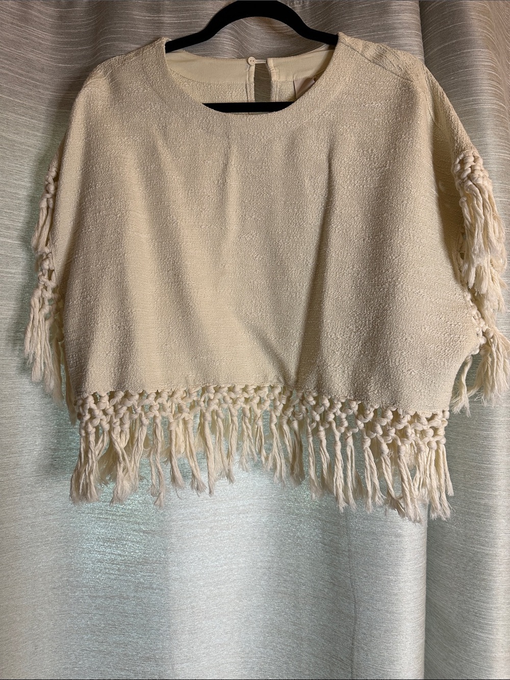 H&M Cream Fringe Knit Crop Top